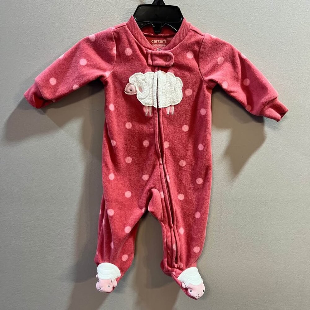 Carters Sleeper Fleece Sheep Pink Polka Dot Pjs Baby 3 Months